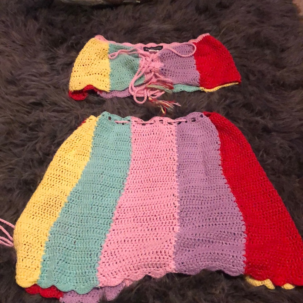 Rainbow crochet two piece dollskill